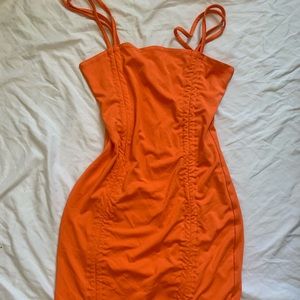 Adjustable bright orange mini dress